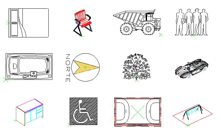 Bloques de BloCAD 1: muebles, veh&iacute;culos, personas, artefactos, &aacute;rboles y simbolog&iacute;a